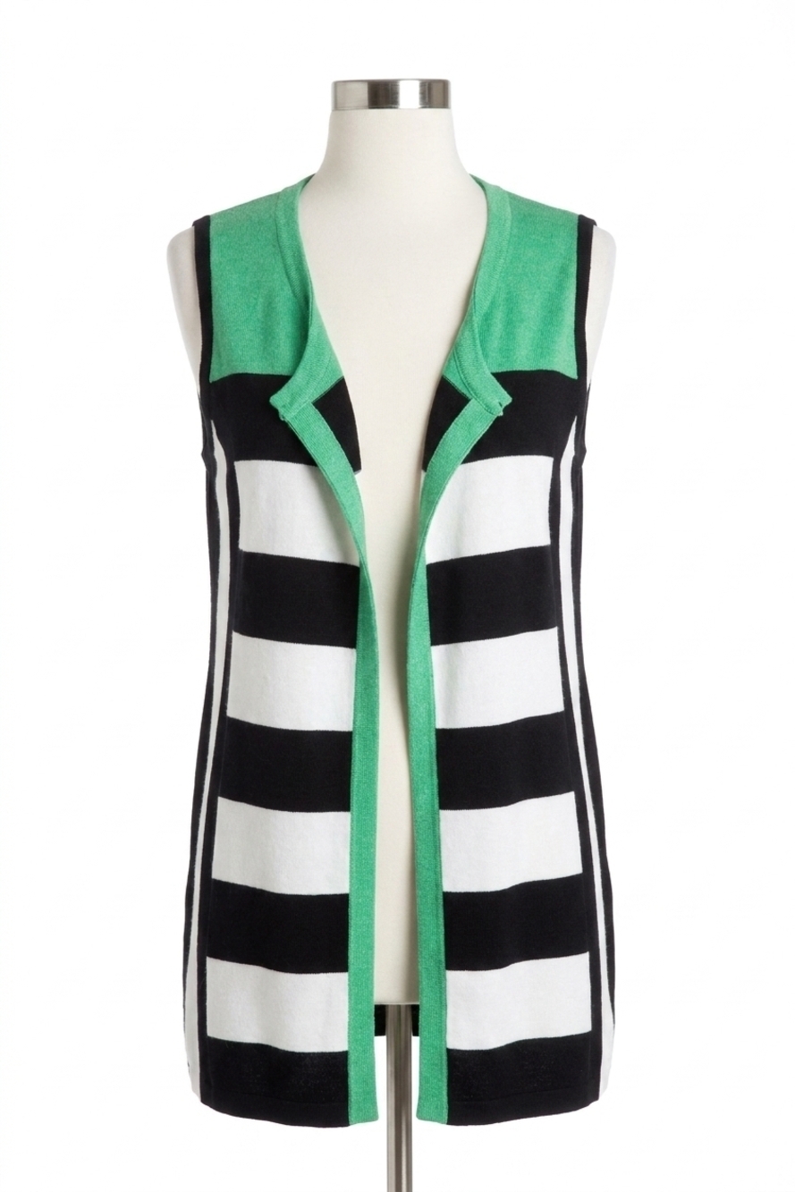 NEW ANGEL color block stripped long vest in black/green